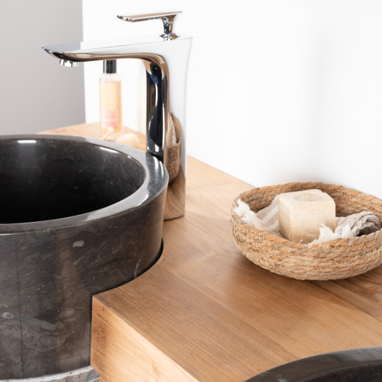 Meuble sous vasque en teck Florence double 180cm + vasques noir