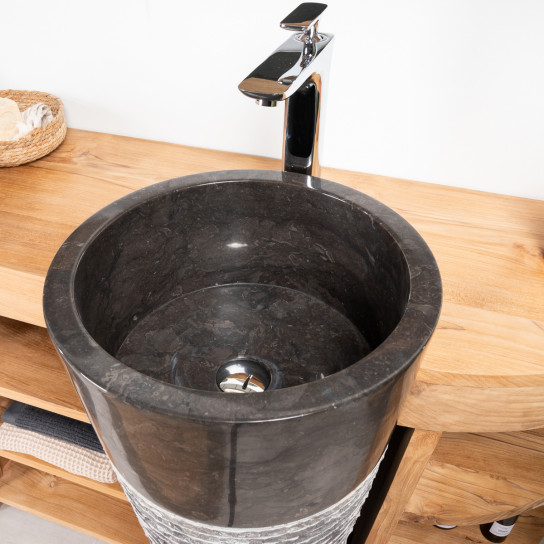Meuble sous vasque en teck Florence double 180cm + vasques noir