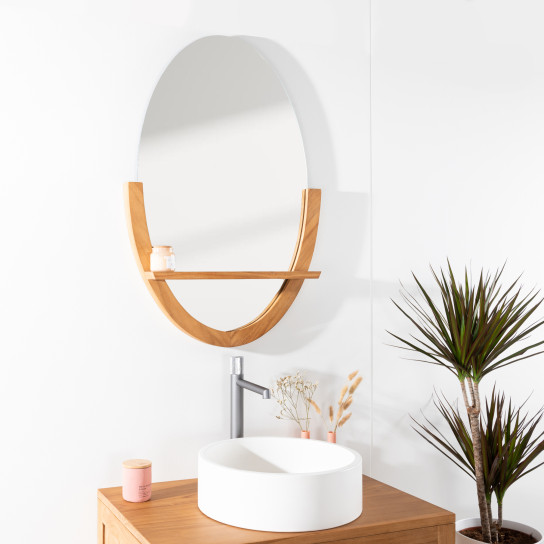 Miroir de salle de bain ovale en teck - Anita