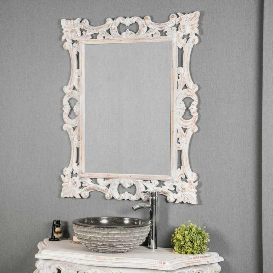 Miroir Baroque en bois patiné blanc 100cm X 80cm