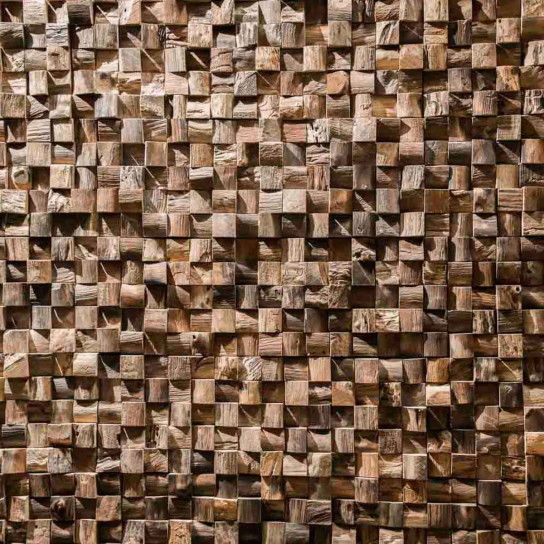 Natural recycled teak square mosaic cladding 20 cm x 55 cm