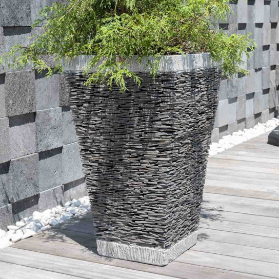 Pot bac jardinière carré ardoise 80cm jardin terrasse pierre naturelle