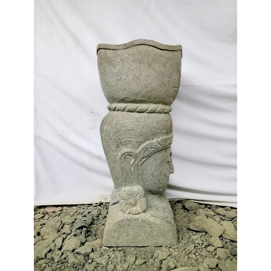 Pot sculpté déesse balinaise jardin en pierre volcanique 80 cm