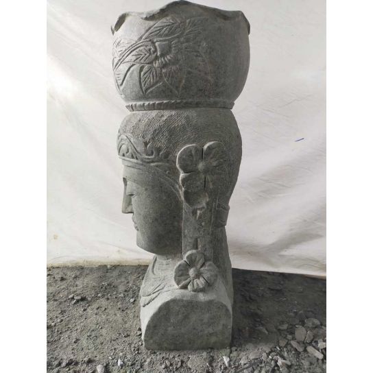 Pot sculpté déesse balinaise jardin en pierre volcanique 80 cm