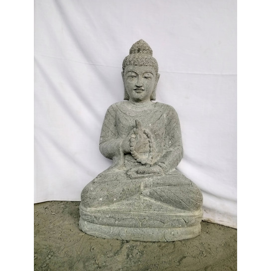 Sculpture de bouddha en pierre volcanique chakra et chapelet 80cm