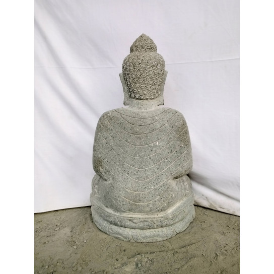 Sculpture de bouddha en pierre volcanique chakra et chapelet 80cm