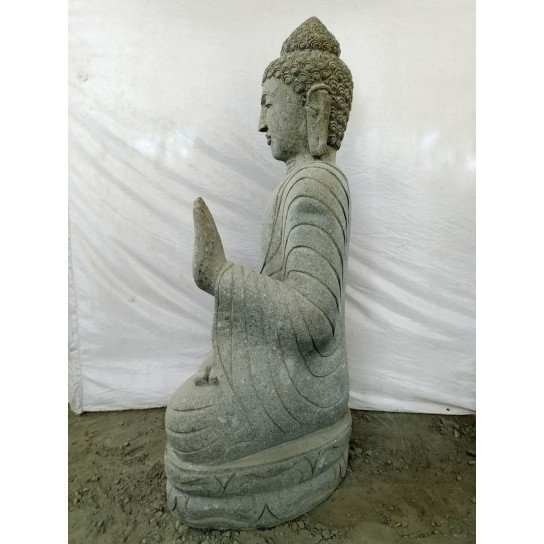 Sculpture de bouddha en pierre volcanique position meditation 1m20