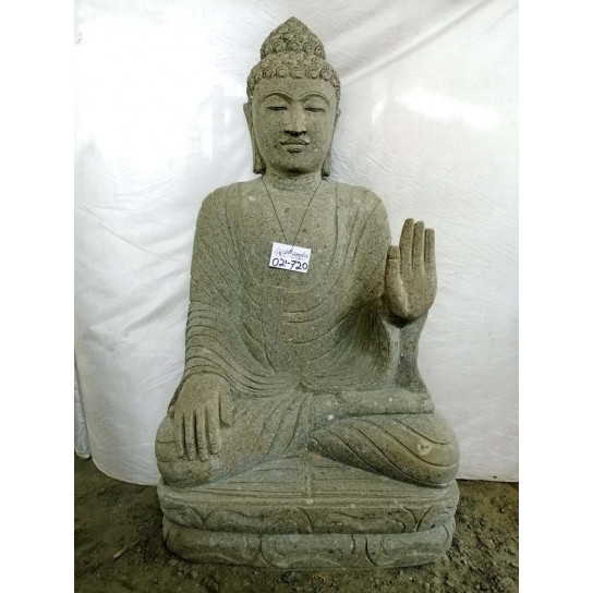 Sculpture de bouddha en pierre volcanique position meditation 1m20