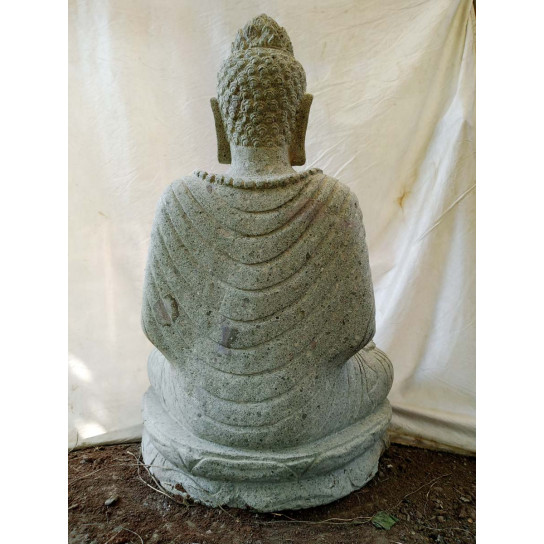 Sculpture de bouddha en pierre volcanique position offrande 1 m