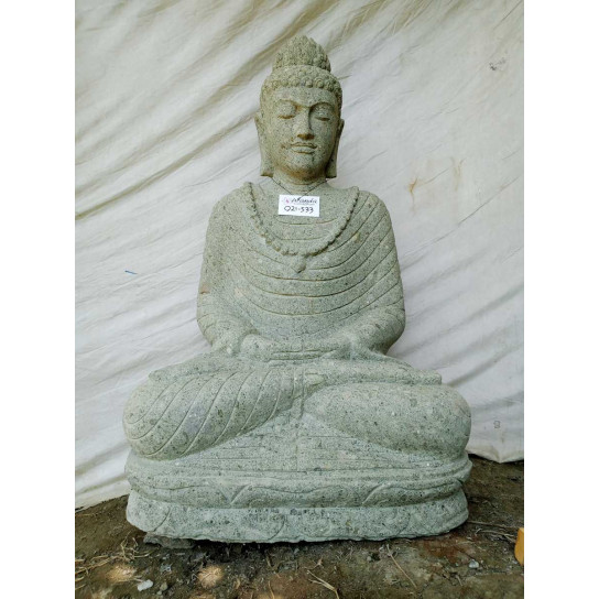 Sculpture de bouddha en pierre volcanique position offrande 1 m