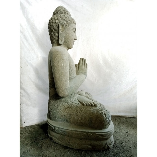 Sculpture en pierre de bouddha position prière zen 1 m
