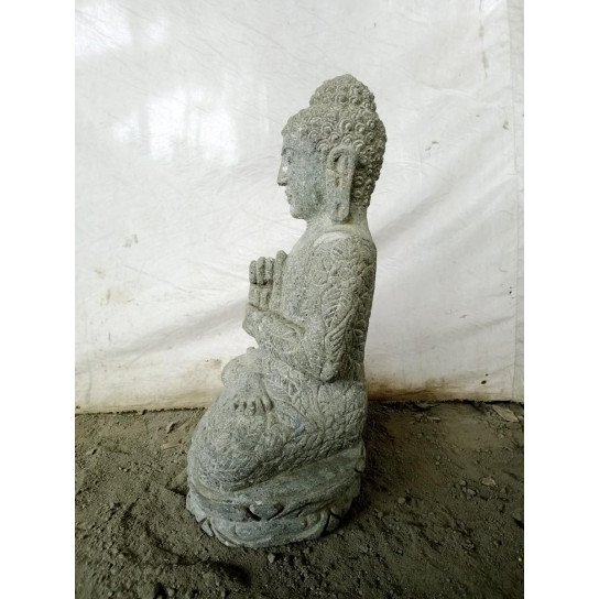 Sculpture en pierre volcanique de bouddha position chakra jardin 50 cm