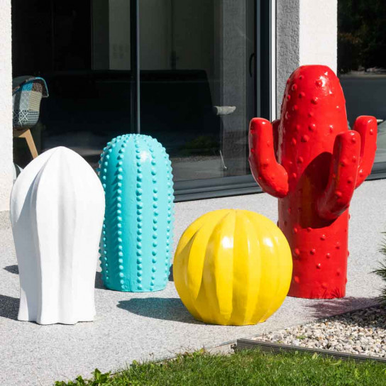 Sculpture jardin cactus blanc 70cm