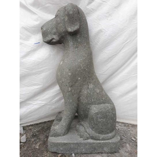 Sculpture jardin chien assis en pierre 80 cm