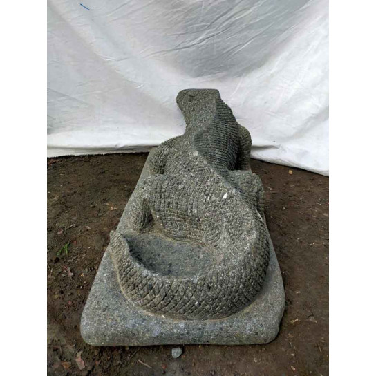 Sculpture jardin dragon de komodo en pierre 80 cm