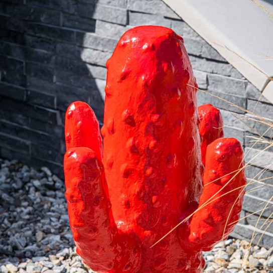 Sculpture jardin moderne cactus 50cm rouge