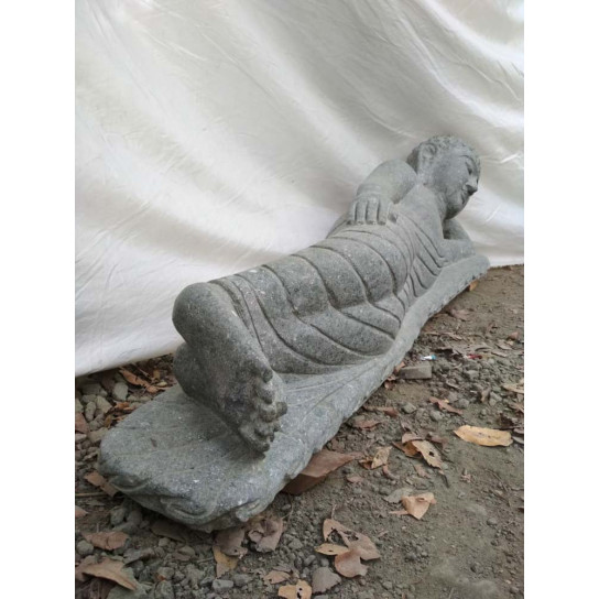 Statue bouddha allongé en pierre volcanique naturelle 1 m 20