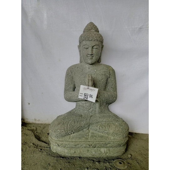 Statue bouddha assis en pierre volcanique prière jardin zen 80cm