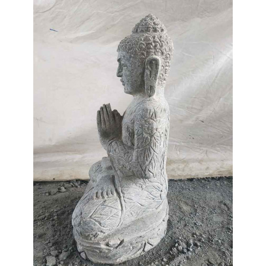 Statue zen bouddha assis pierre volcanique position prière 50 cm