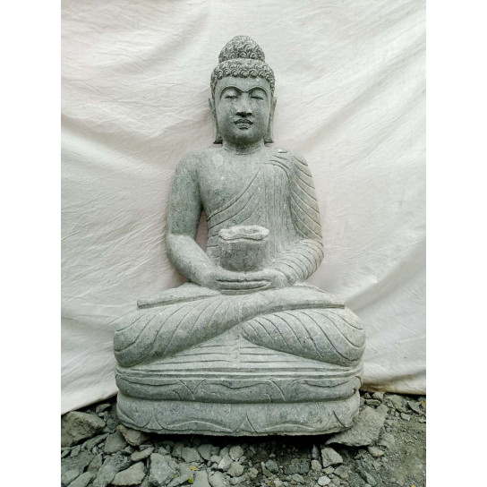 Statue bouddha assis pierre volcanique bol de 1m20