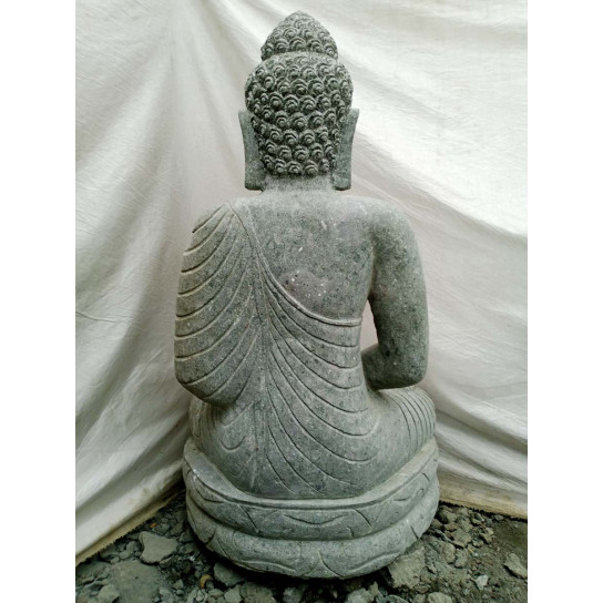 Statue bouddha assis pierre volcanique bol de 1m20