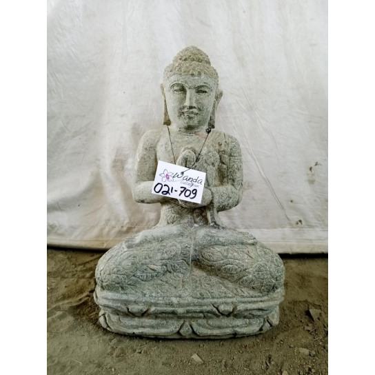 Statue bouddha assis pierre volcanique en chakra 50 cm