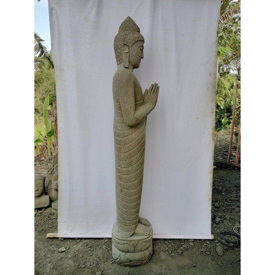 Statue bouddha debout prière en pierre volcanique de 2 m