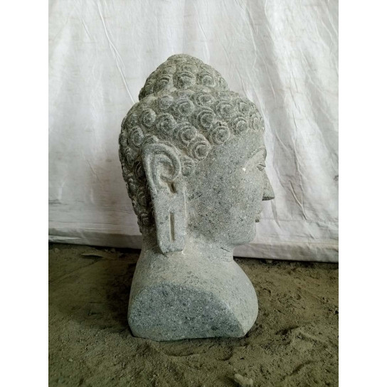 Statue buste de bouddha en pierre volcanique 40 cm
