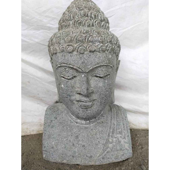 Statue buste de bouddha en pierre volcanique 40 cm jardin zen