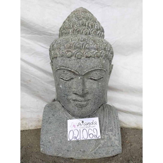 Statue buste de bouddha en pierre volcanique 40 cm jardin zen