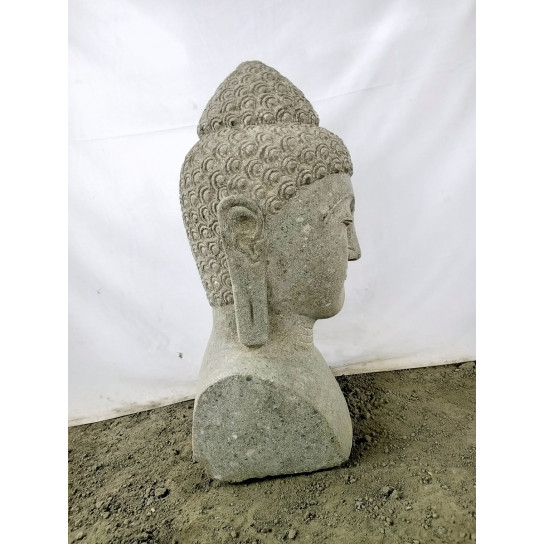 Statue buste de bouddha en pierre volcanique 70 cm déco zen