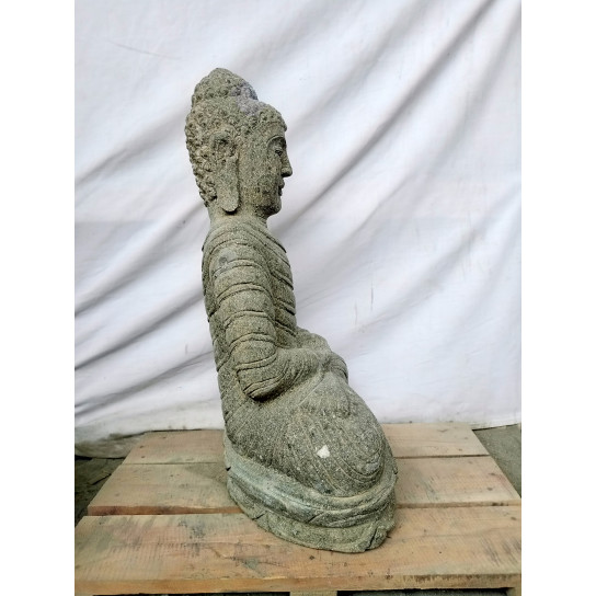 Statue d'extérieur zen bouddha pierre volcanique position offrande 50 cm