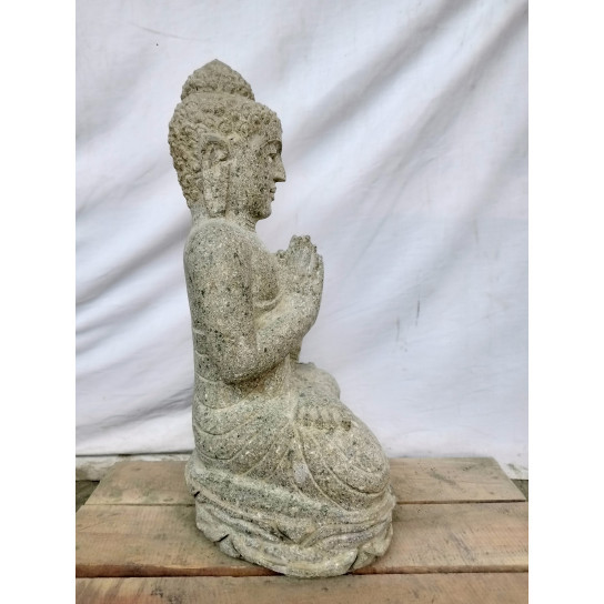 Statue de bouddha assis en pierre position prière 50 cm