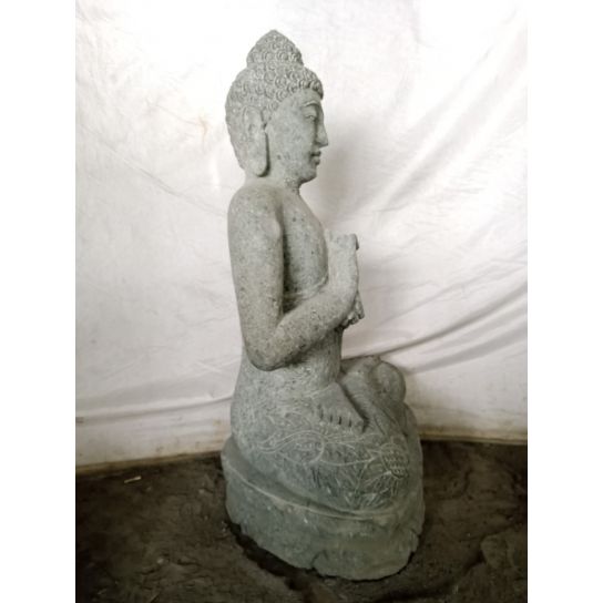 Statue de bouddha assis en pierre volcanique position chakra 80cm