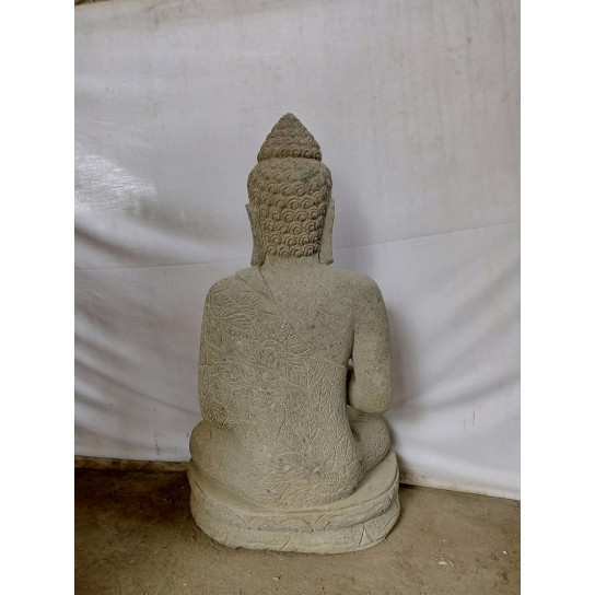 Statue de bouddha assis position chakra en pierre volcanique jardin 1m