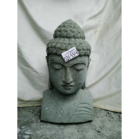 Statue de bouddha buste en pierre volcanique extérieur zen 70 cm