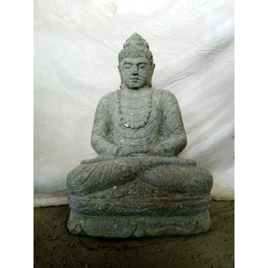 Statue de bouddha en pierre assis jardin zen collier 50 cm