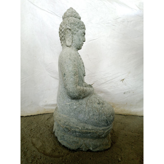 Statue de bouddha en pierre assis jardin zen collier 50 cm