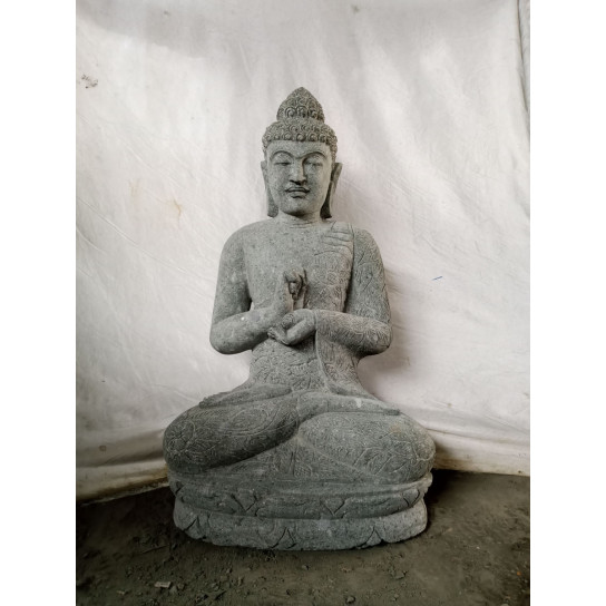 Statue de bouddha en pierre volcanique de jardin position chakra 1m