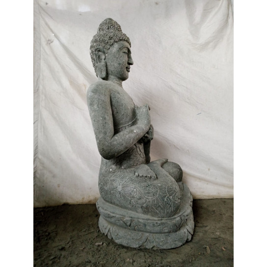 Statue de bouddha en pierre volcanique de jardin position chakra 1m