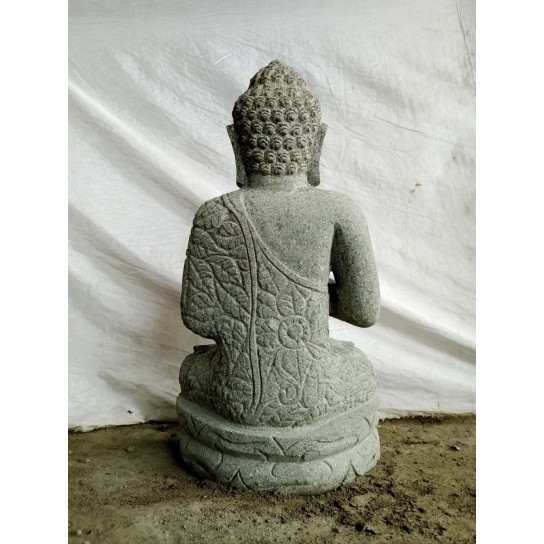 Statue de bouddha en pierre volcanique de jardin zen position chakra 50 cm