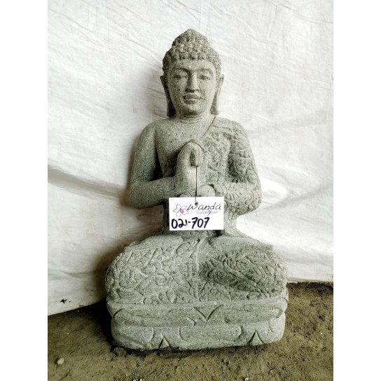 Statue de bouddha en pierre volcanique de jardin zen position chakra 50 cm