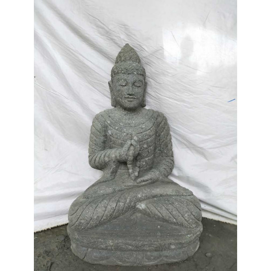 Statue de bouddha en pierre volcanique position chakra et chapelet 80cm