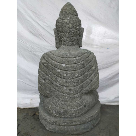 Statue de bouddha en pierre volcanique position chakra et chapelet 80cm