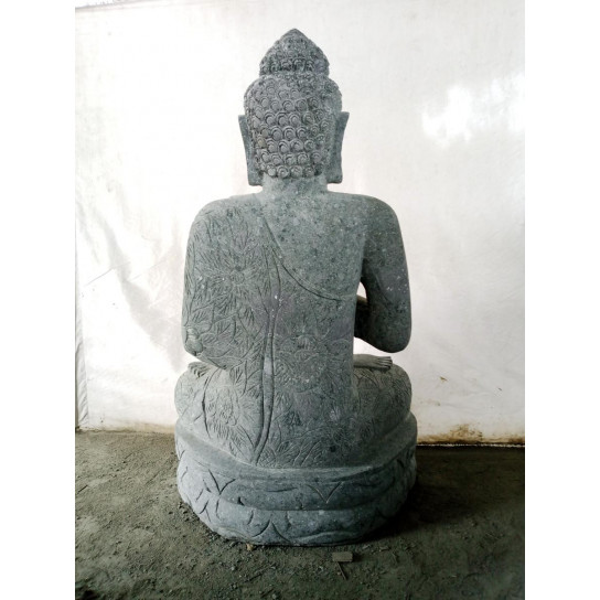 Statue de bouddha jardin zen en pierre volcanique position chakra 1,20 m