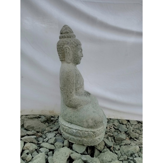 Statue de bouddha sukothai pierre volcanique position offrande jardin zen 50 cm