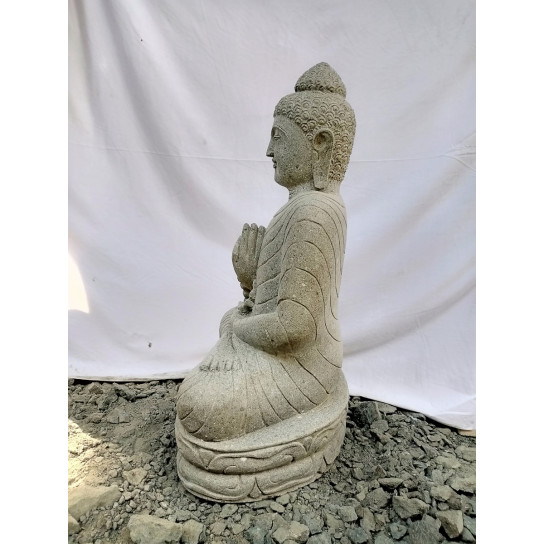 Statue de jardin bouddha assis en pierre chakra et chapelet 80cm
