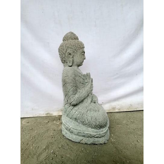 Statue de jardin bouddha assis en pierre chapelet et sérénité 50 cm