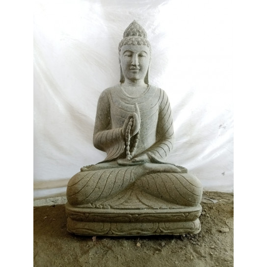 Statue de jardin bouddha en pierre position chakra et chapelet 1m