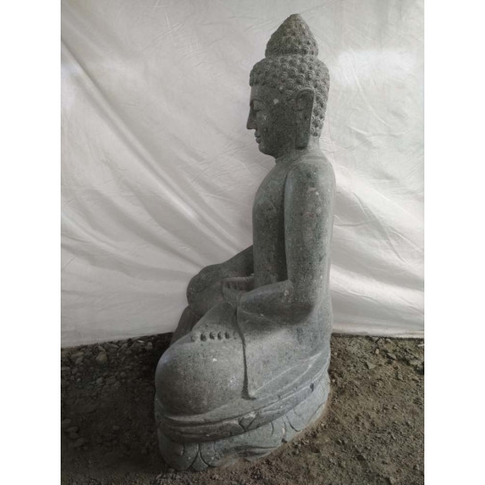 Statue de jardin bouddha en pierre position offrande 100cm